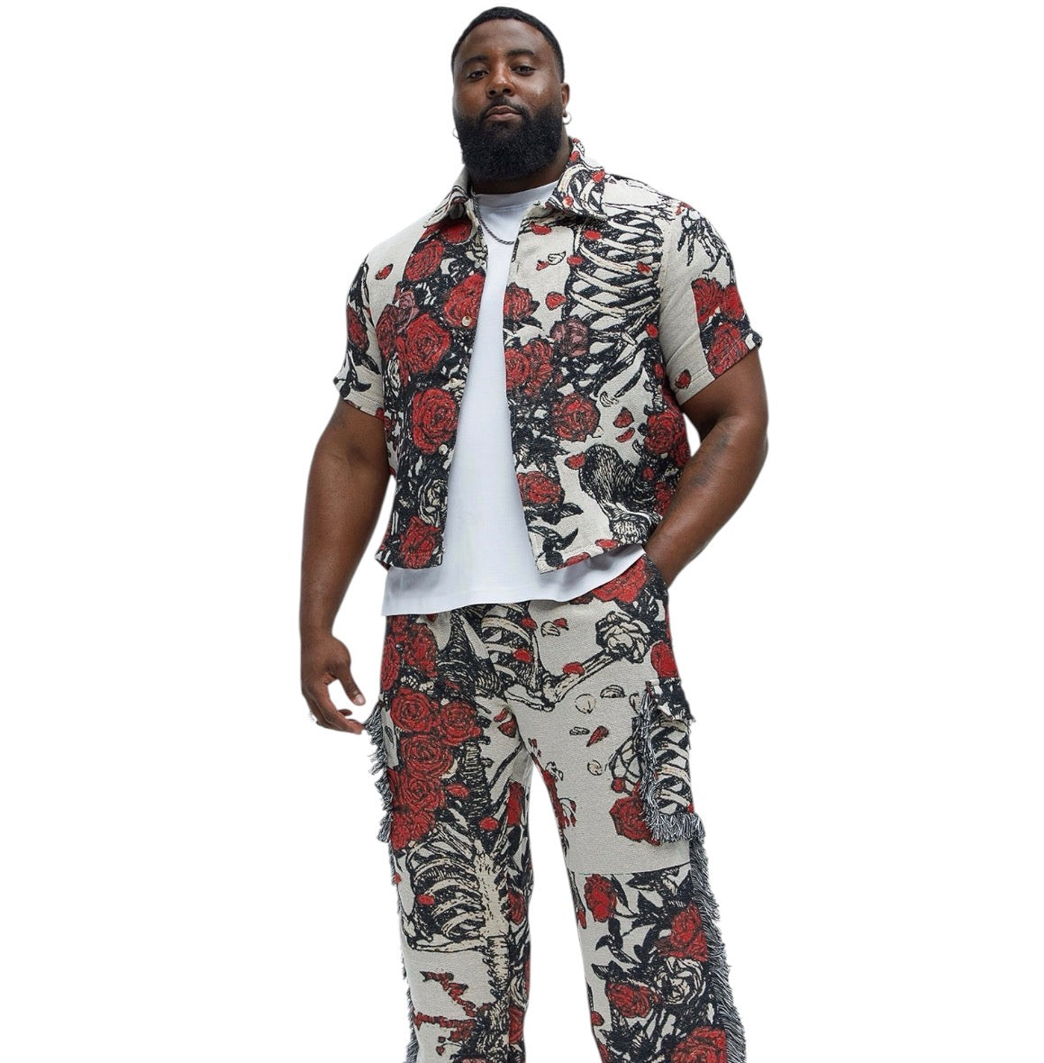 Straight Petals Tapestry Cargo Pants Red Combo