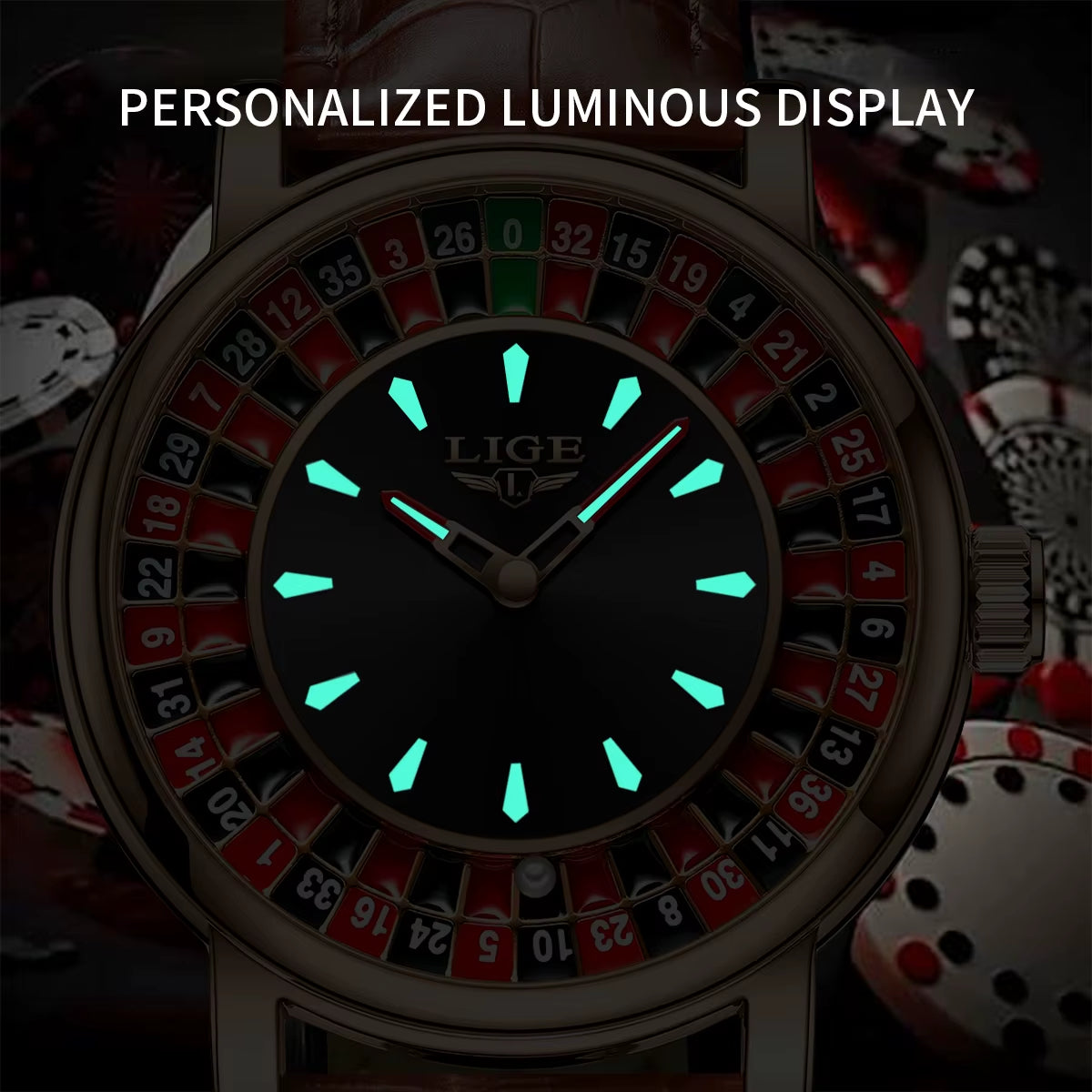 Quartz Man Watch Fashion Luxury Creative Roulette Game Dial Design Leather Casual Life Waterproof Watches for Men Gifts+Box