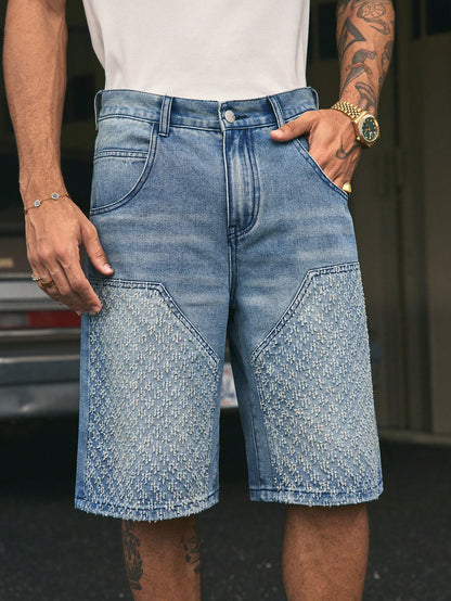 AXEPEAK Pocket Embossed Loose Casual Versatile Denim Bermuda Shorts, Spring/Summer