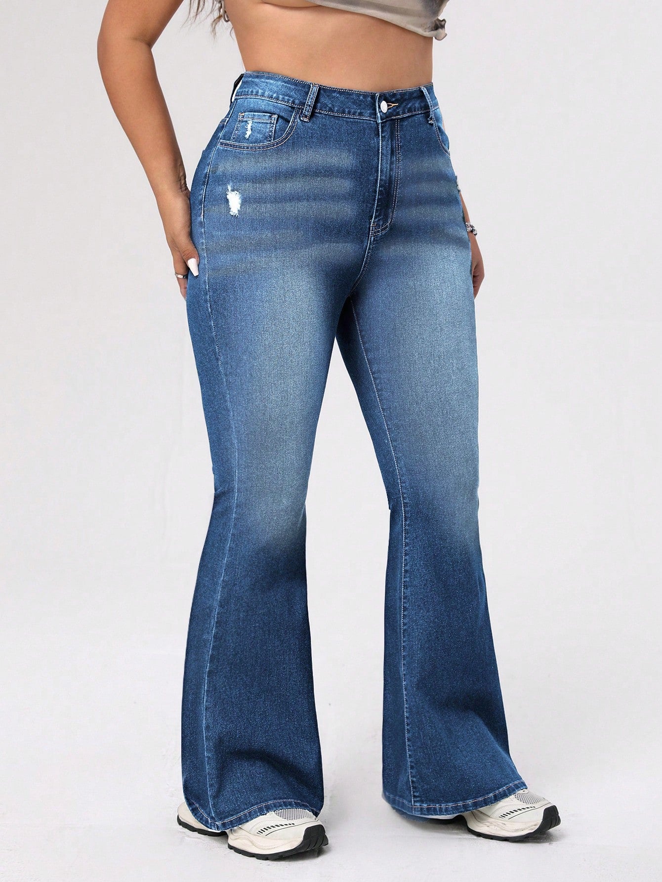 ICON Plus Size Women's Distressed Flared Jeans