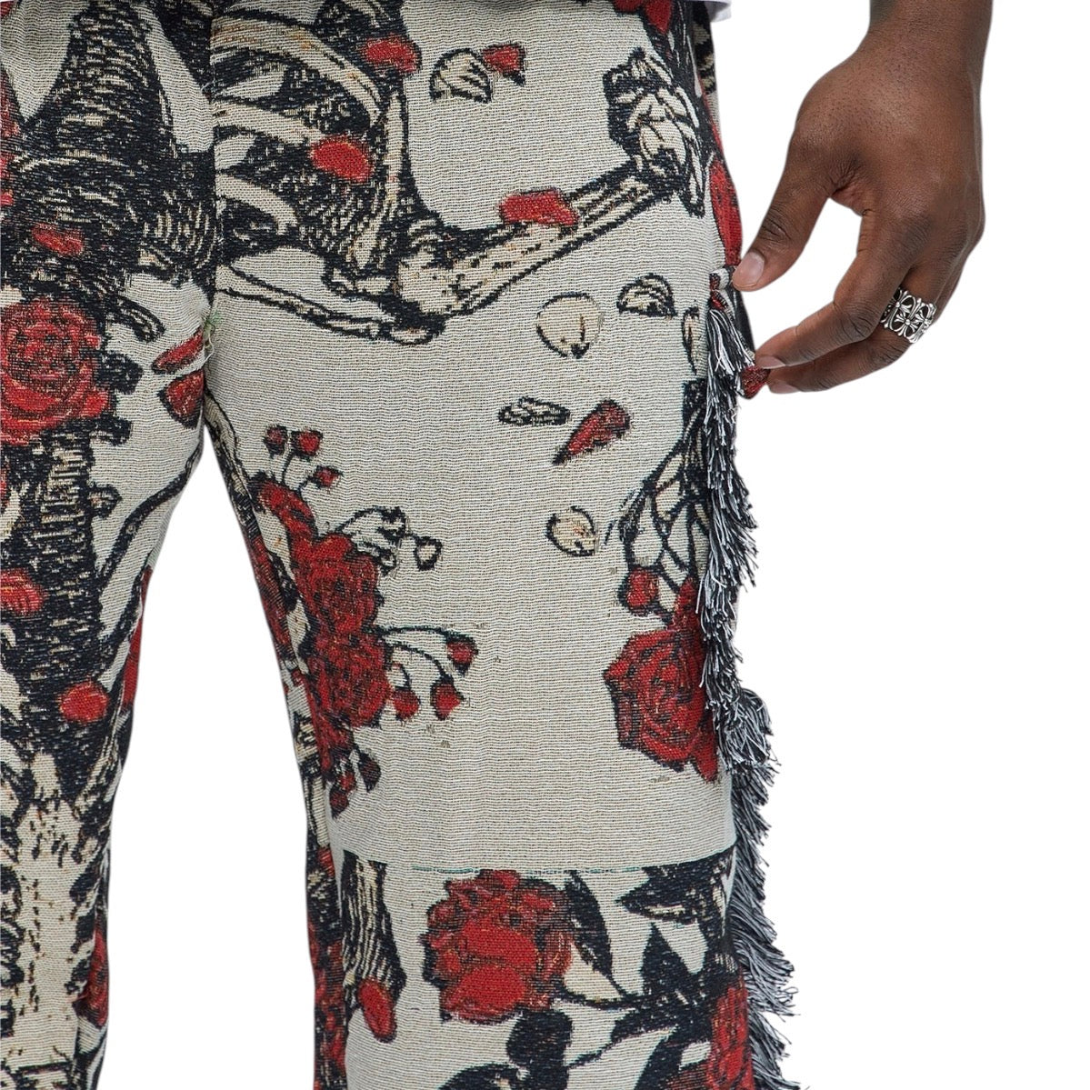 Straight Petals Tapestry Cargo Pants Red Combo