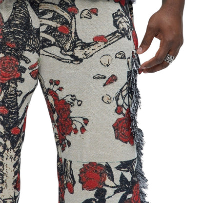 Straight Petals Tapestry Cargo Pants Red Combo