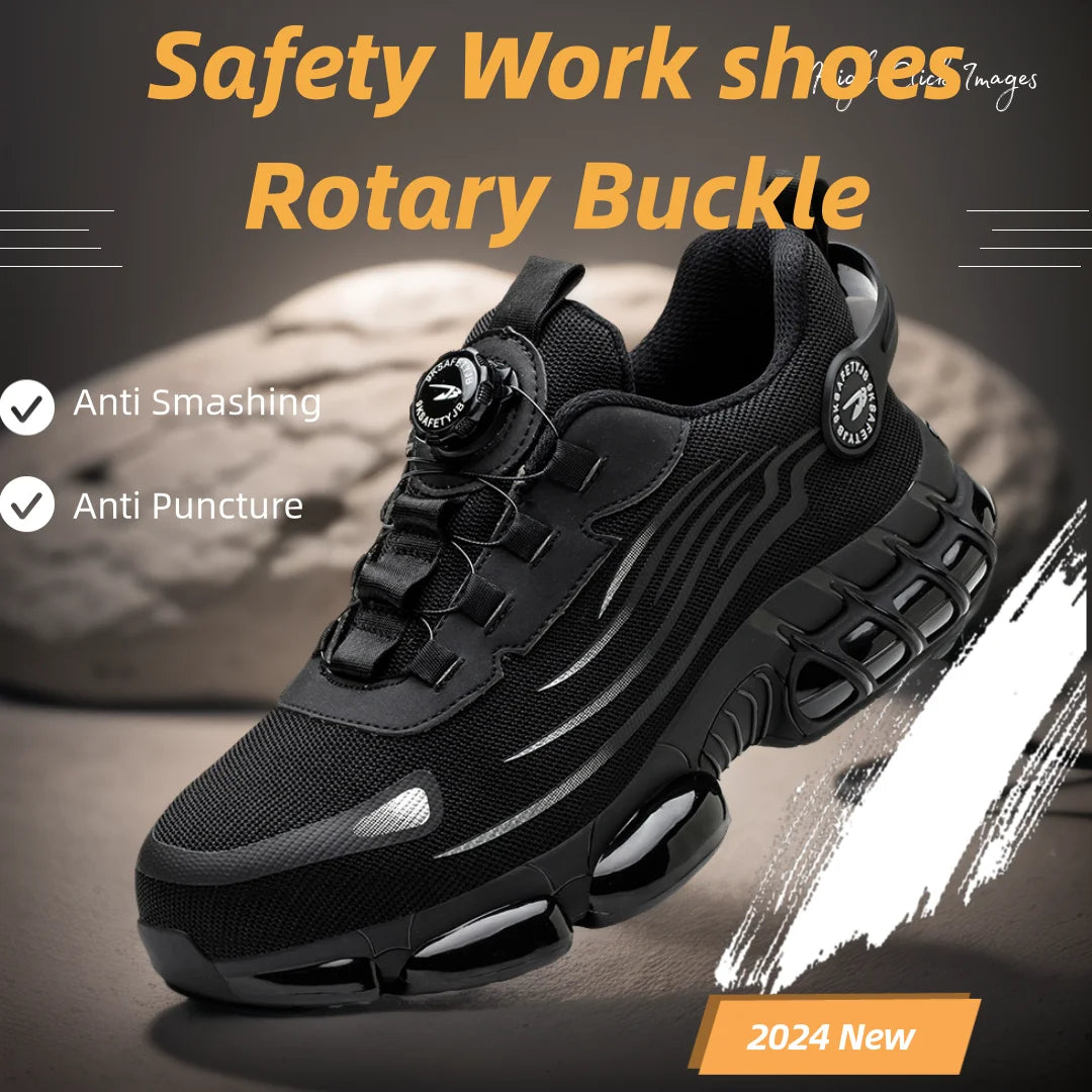 Rotary Buckle Work Safety Men's Lightweight Steel Toe Safety Shoes – Protection Meets Comfort!