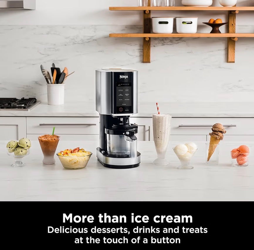 CREAMi Ice Cream Maker & Frozen Dessert Maker with 3 Tubs, 7 Programs, Makes Ice Cream, Gelato, Sorbet, Smoothie Bowl, Milkshakes and more, Black/Silver, Makes 1.4L of Ice Cream, NC300UK