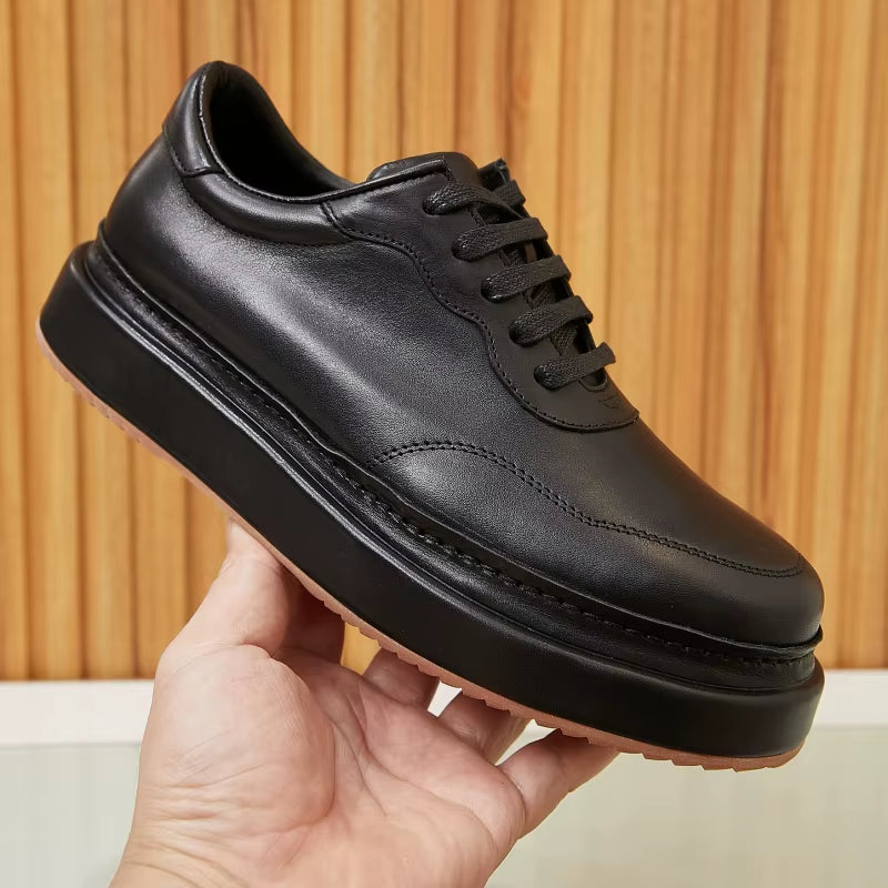 Spring New Men'S Horse Leather Thick Soled Simple British Style White Casual Board Shoes