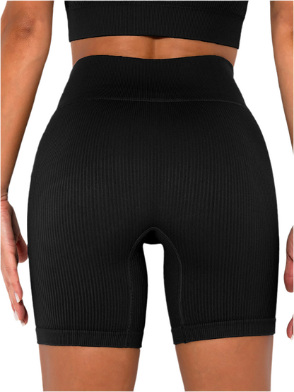 2-Piece Seamless Ribbed Workout Set – Crop Tank & High-Waisted Shorts