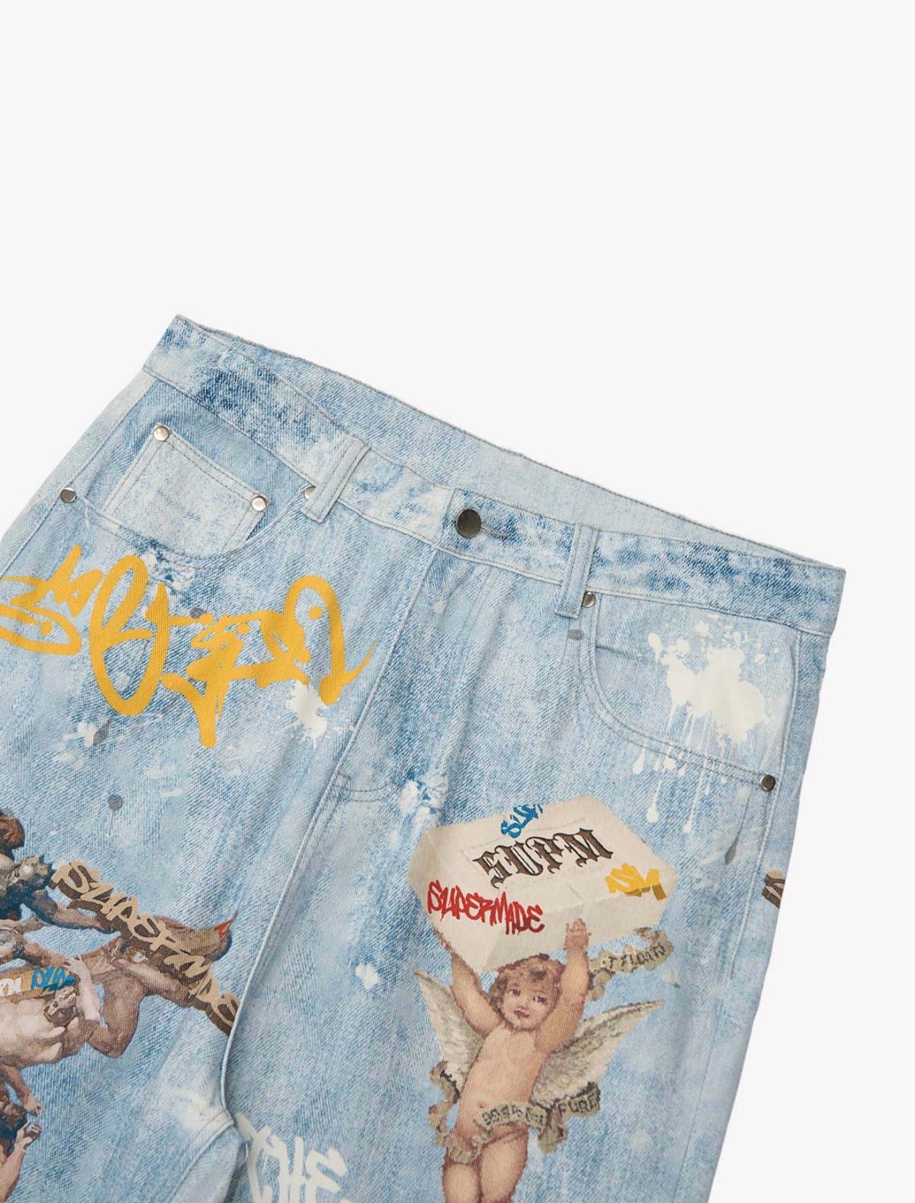 RETRO ARTISTIC GRAFFITI ANGELIC PRINTS BAGGY JEANS