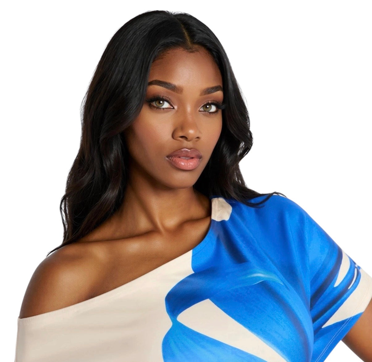 Gardenia One Shoulder Floral Midi Dress Blue Combo