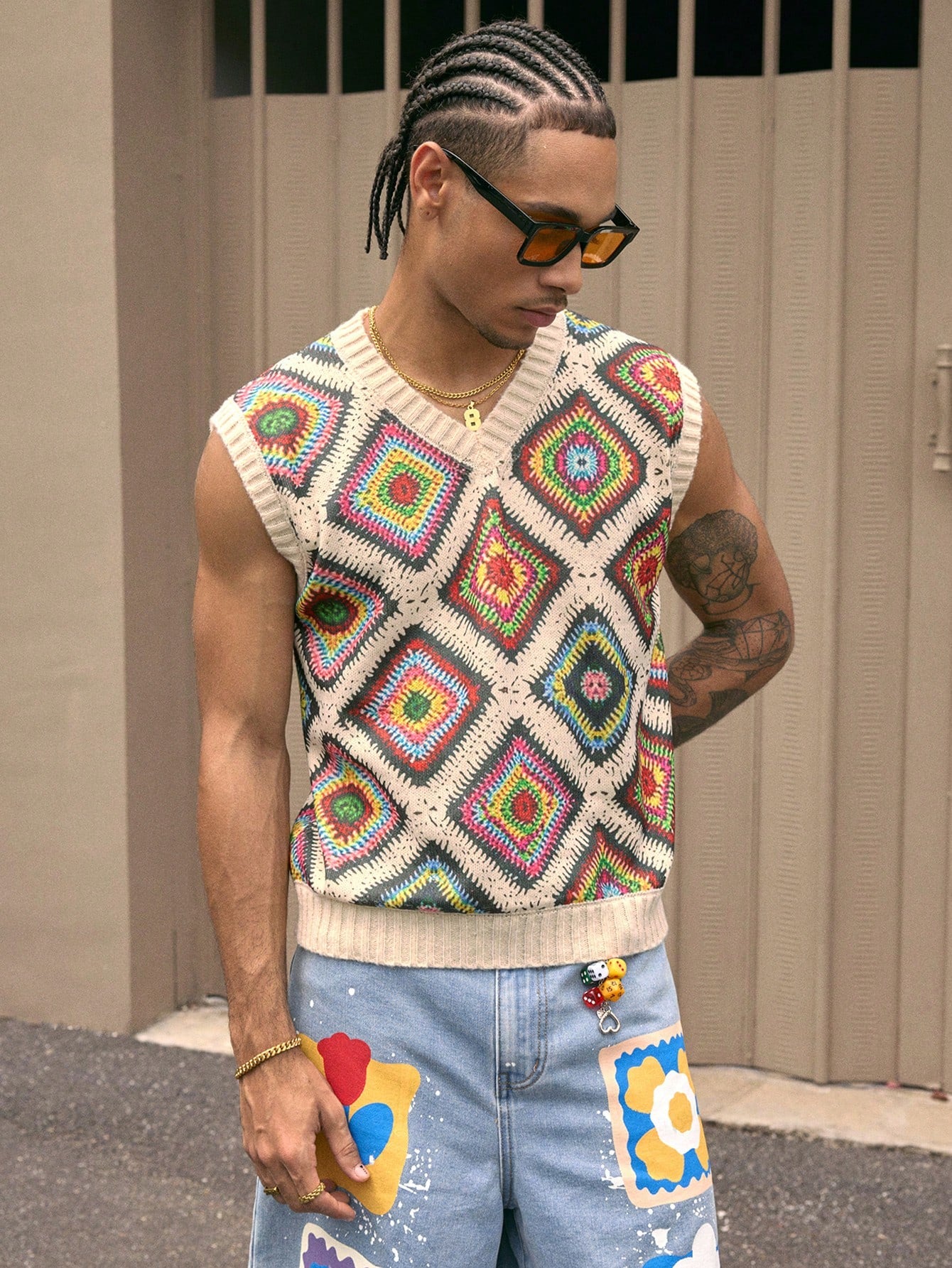 AXEPEAK Multi-Color Floral Pattern Men'S Summer Casual Knit Tank Top, Streetwear Inspired