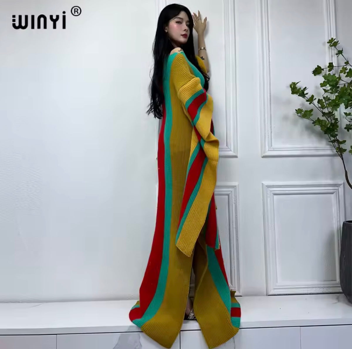WINYI Women’s Winter Knitted Elastic Maxi Long Dress Caftan