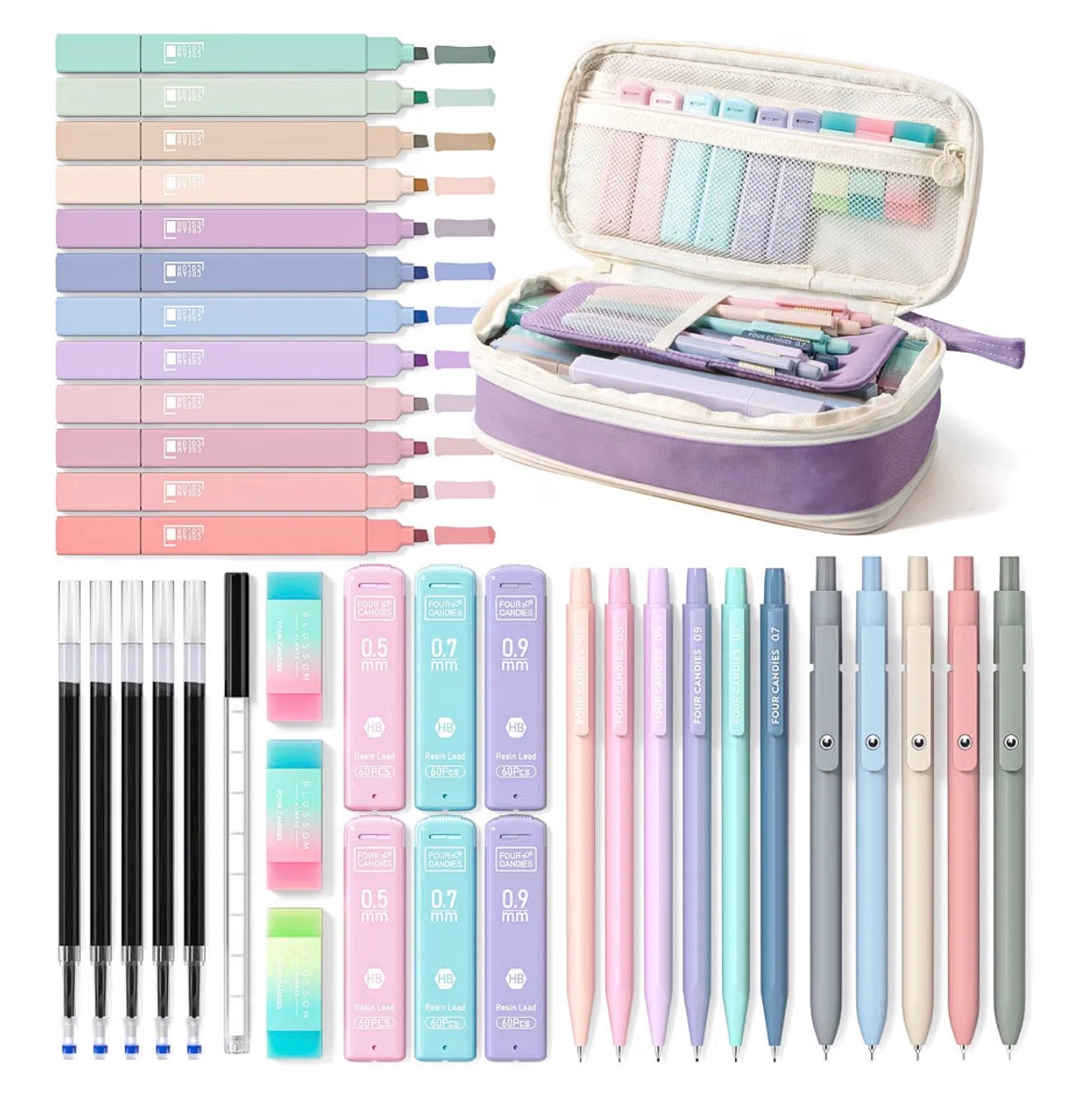 Four Candies 39 Piece Pencil Case Stationery Set