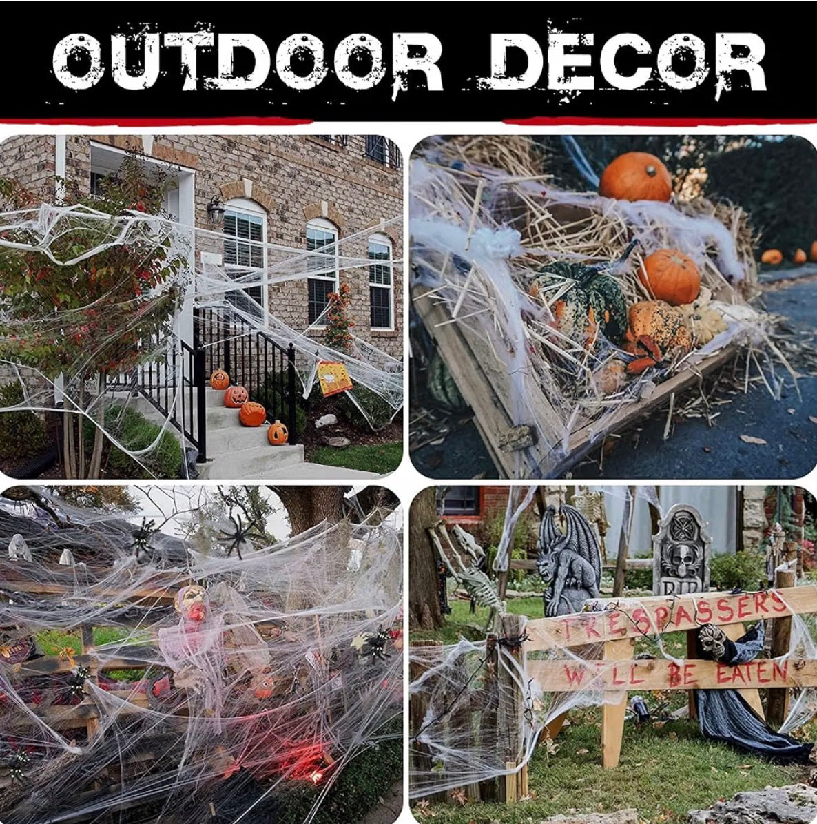 Halloween Spider Web Decoration 300g with 100 Black Spiders | Minja Superstore