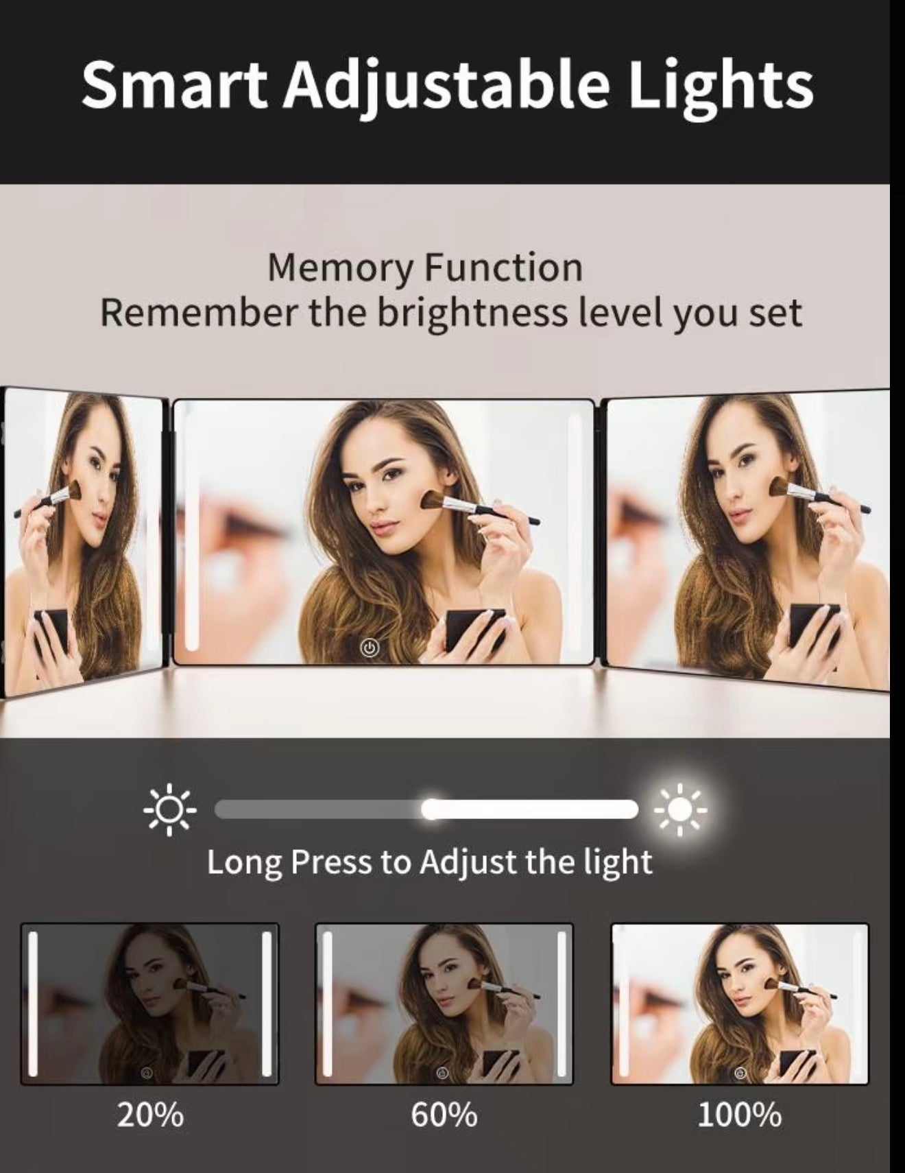 Umitec Adjustable LED 3-Way Mirror with Shelf