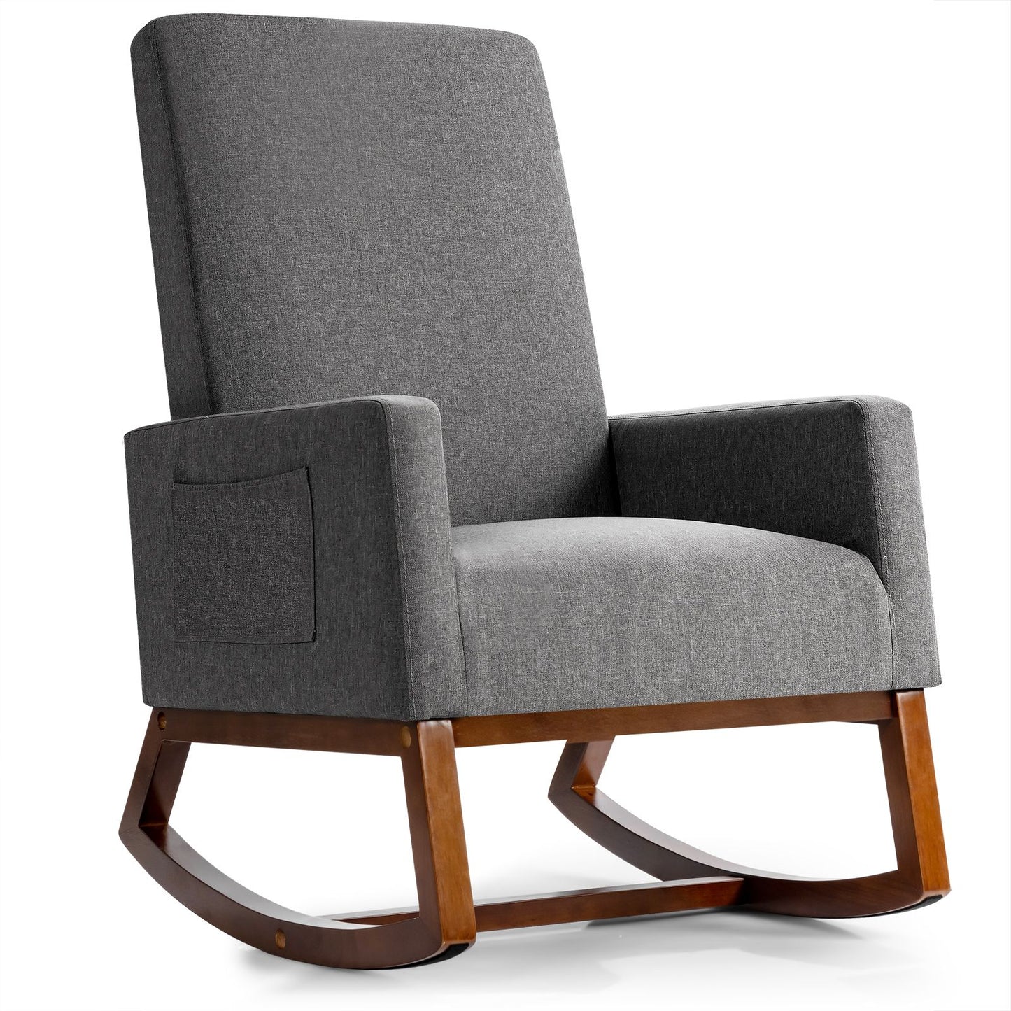 Upholstered Fabric Armchair with Rubberwood Base