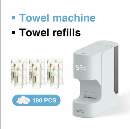 Livefull Smart Hot Face Towel Heater Machine CL01, 5s Fast Heating & 55°C Constant Temperature, Auto Dispensing Towel Warmer with Smart Voice Alerts, Includes 20 Compressed Towels, Luxury Home Spa
