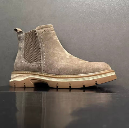American Style  Boots High Top Men's Chelsea Boots Retro Work Leather Boots Autumn New Side Zip Short Boots British