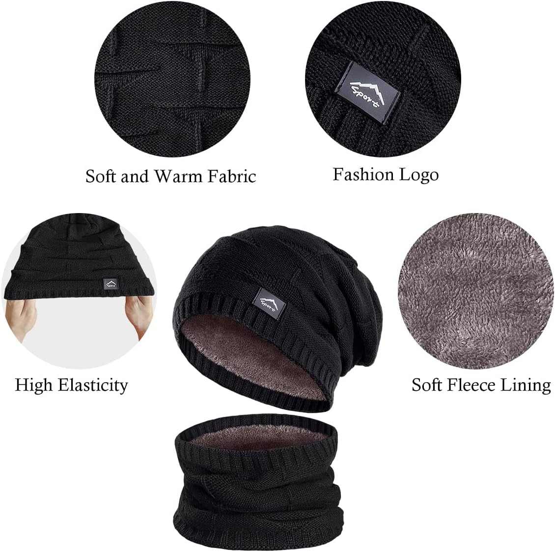 Winter Beanie Hat Scarf Touchscreen Gloves Set for Men Women,Slouchy Knit Ski Cap Neck Warmer with Fleece Lined for Unisex