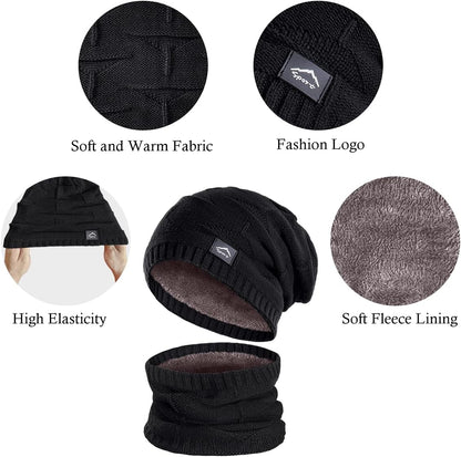 Winter Beanie Hat Scarf Touchscreen Gloves Set for Men Women,Slouchy Knit Ski Cap Neck Warmer with Fleece Lined for Unisex