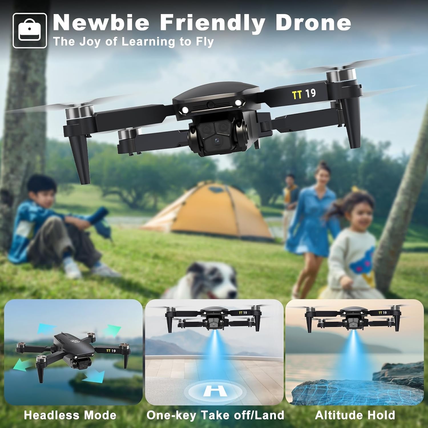 TT19 Drone with Camera for Beginners Obstacle Avoidance RC Drones for Adults Brushless Motor Foldable Mini Quadcopter 3D Flips Altitude Hold with Propeller Guards