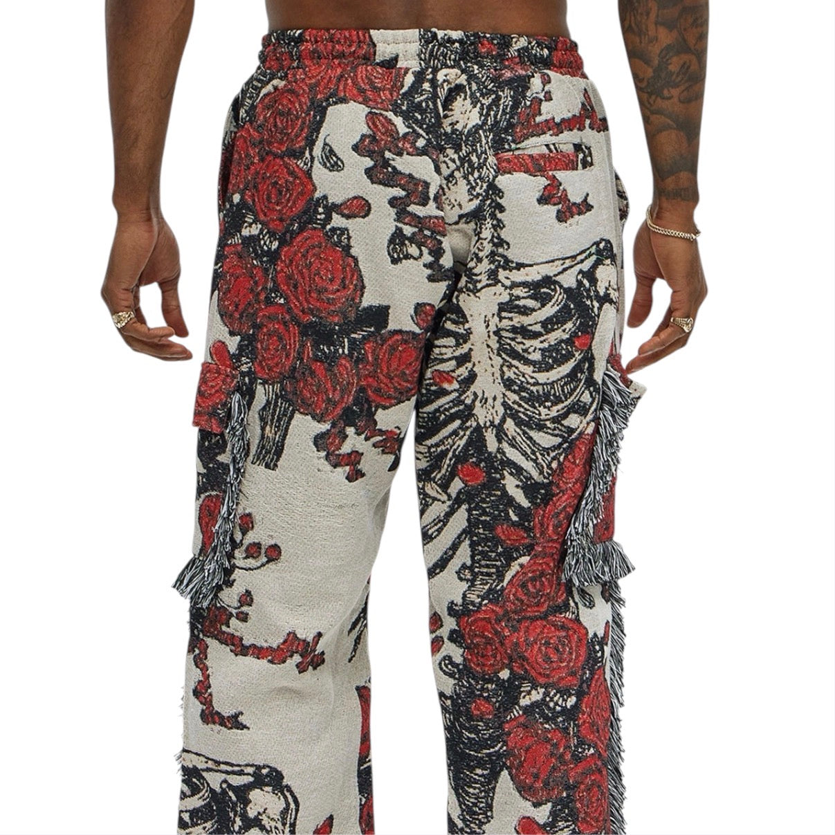 Straight Petals Tapestry Cargo Pants Red Combo