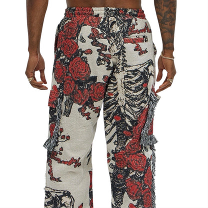Straight Petals Tapestry Cargo Pants Red Combo