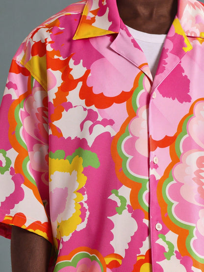 SUMWON Retro Floral Resort Shirt Boxy Fit Hawaiian Style Button down Summer Beach Vacation Camp Shirt Festival Short Sleeve Relaxed Holiday Party Casual