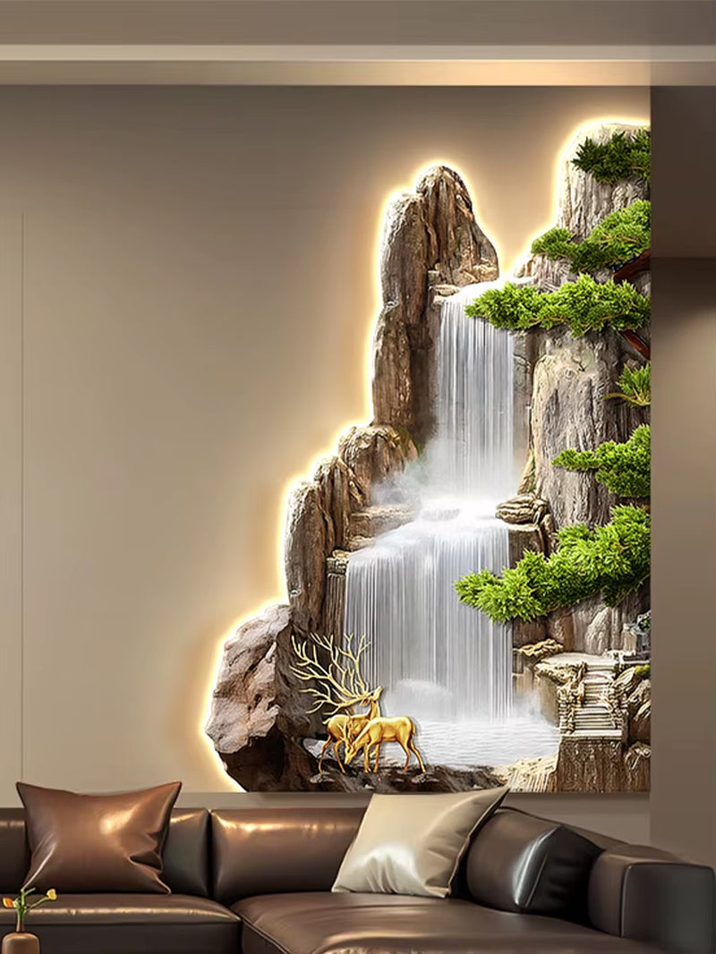 Welcome Guests to the Living Room Decoration Painting, Pine Sofa Background, Wall Mounted Painting, Deer Corner Lamp Mural