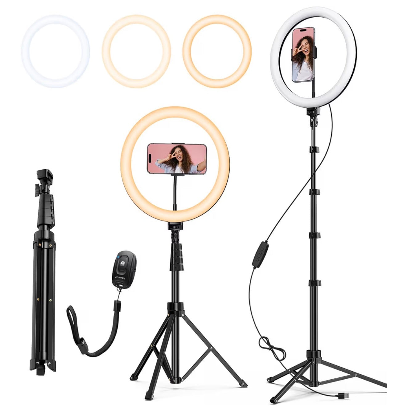 ATUMTEK 12-inch Ring Light Tripod 63-inch LED Selfie Light Remote