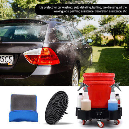 Car Wash Bucket Dolly with Rolling Base and Swivel Casters, Includes Dirt Trap and Clay Mitt for Efficient Car Detailing, Compatible with Standard 20 Litre Buckets (Bucket Not Included)