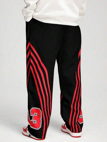 ROMWE MEN Prep Casual Letter Print Pocket Pants