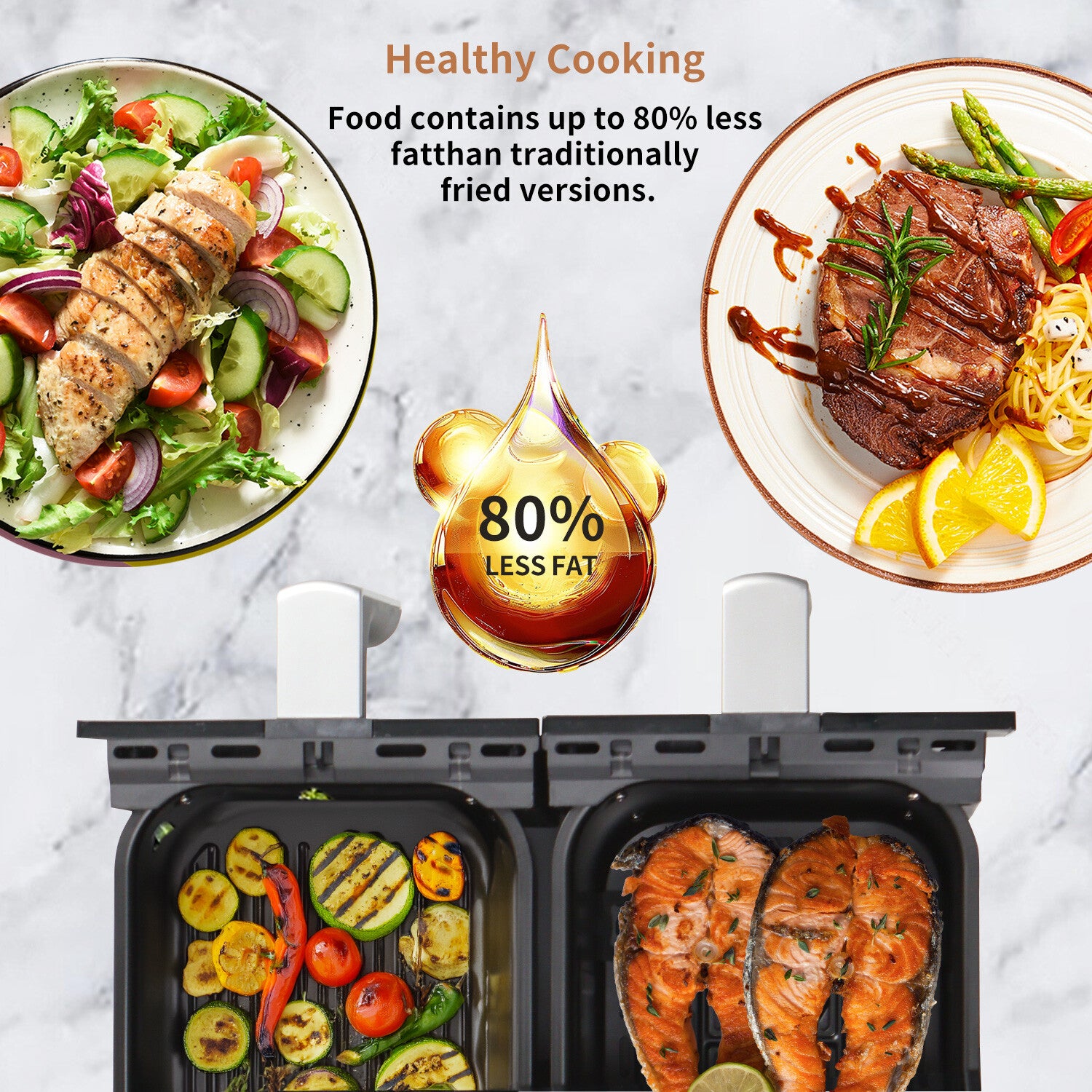 9L Dual Air Fryer 2400W Digital Cooker Oven 8-In-1 Healthy Frying Double Basket