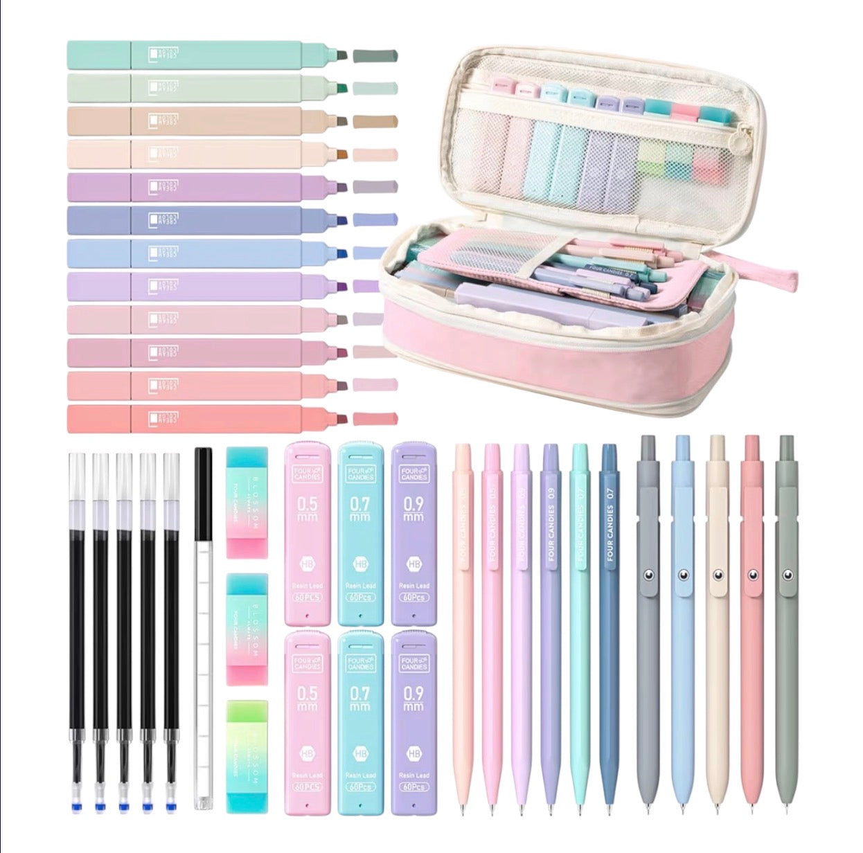 Four Candies 39 Piece Pencil Case Stationery Set