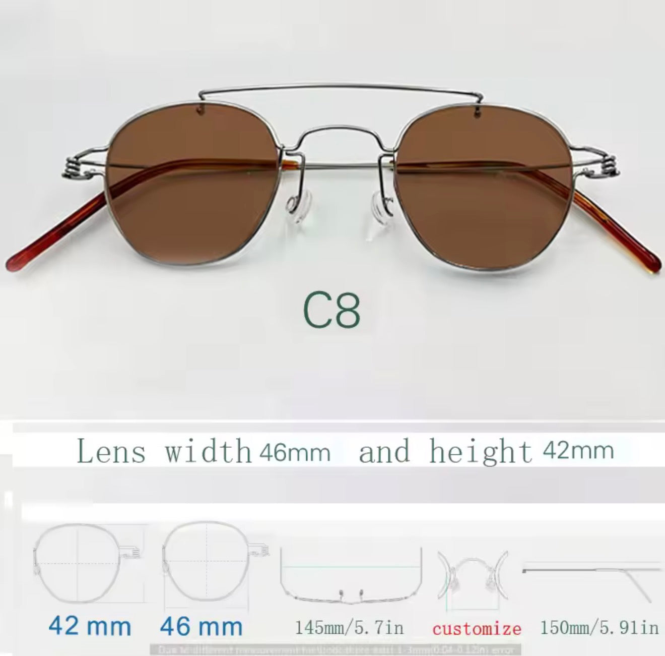 Retro style handmade screw free UV400 polygonal sunglasses ultra light vintage fashion double nose bridge sunnies