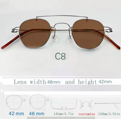 Retro style handmade screw free UV400 polygonal sunglasses ultra light vintage fashion double nose bridge sunnies