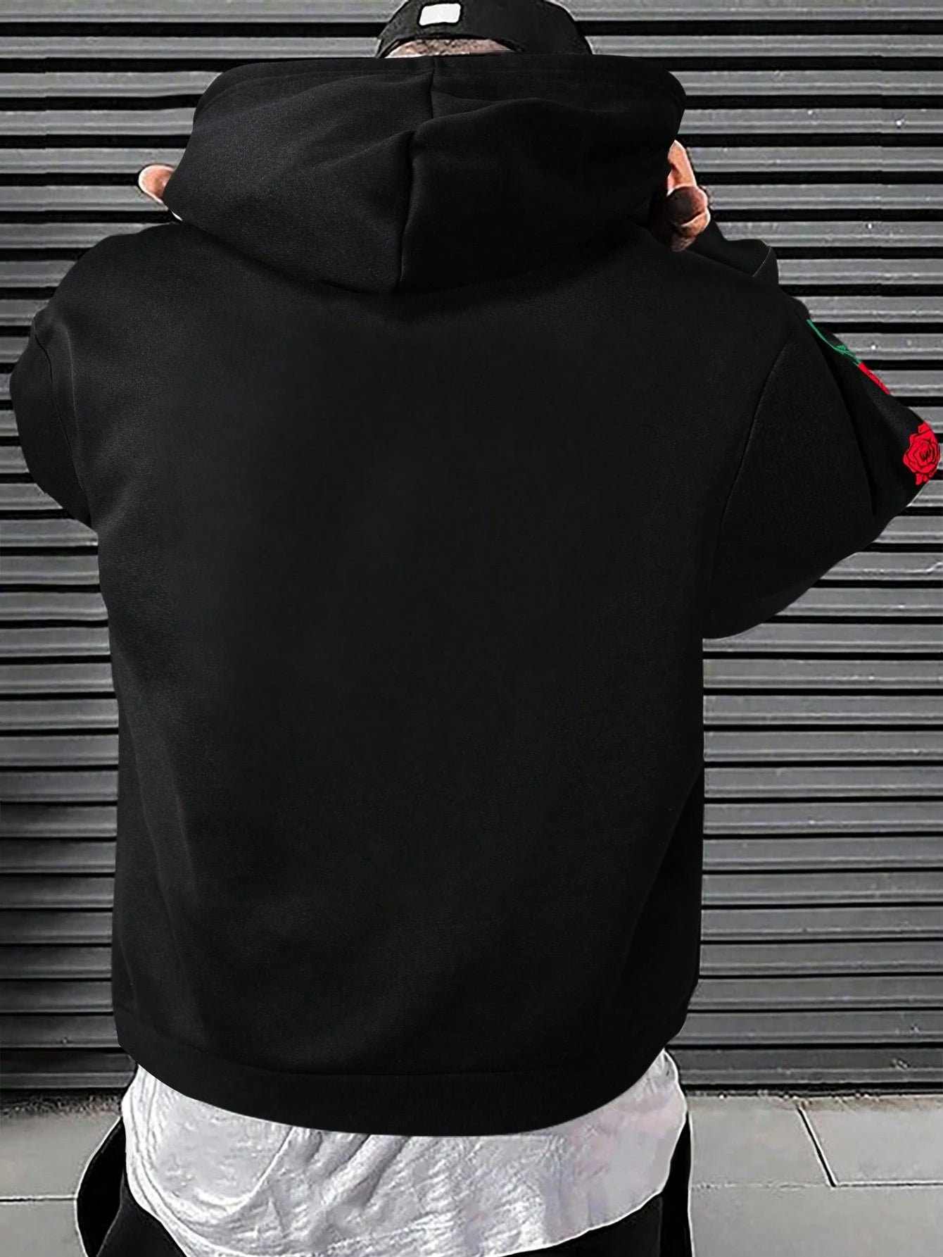 Manfinity Homme Men'S Floral Print Drawstring Hoodie Going Out Street Wear Black Graphic Long Sleeve Hoodie, for Friends, Husband, Boyfriend Gifts
