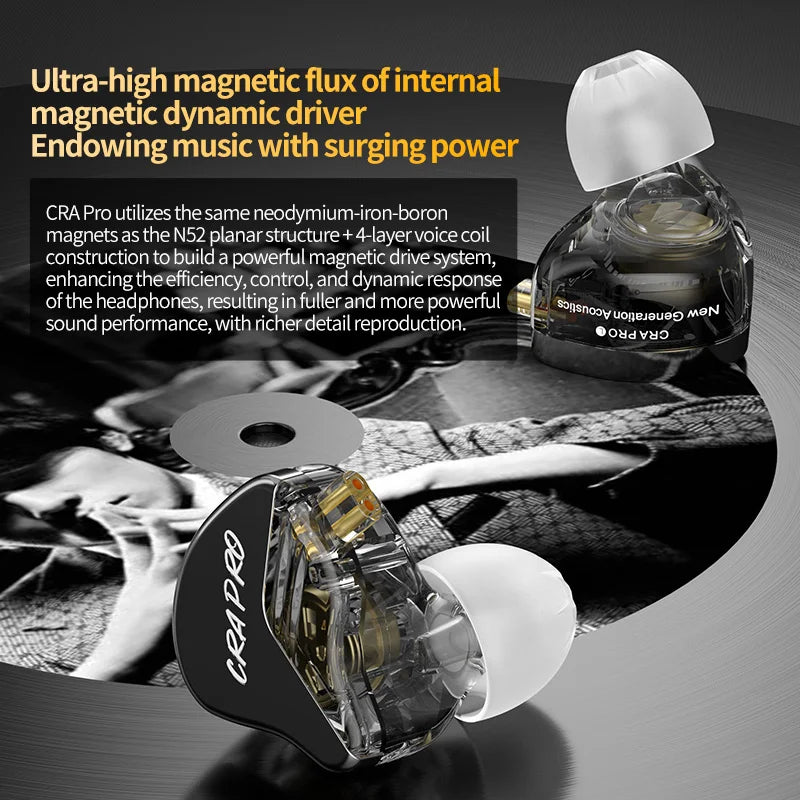 CRA Pro HIFI Earphones DLC Diamond Diaphragm Dynamic Earbuds with Replaceable Headphone Cables Sports Music Earphones