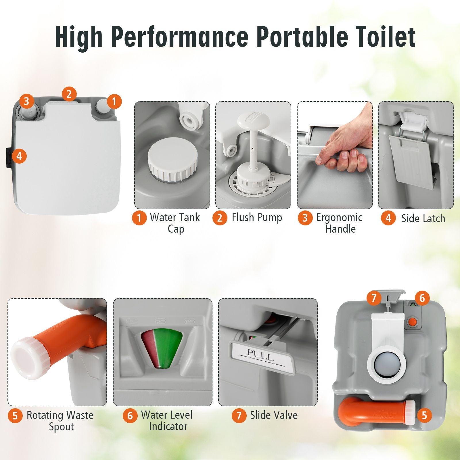 Portable Outdoor Camping Toilet with 20-Liter Waste Tank and Flush Pump