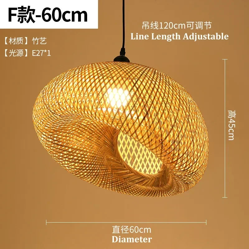 Bamboo Hand Weaving Pendant Light 80Cm Rattan Craft Woven LED Ceiling Lamp Chandelier Fixture Home Bedroom Decor Hanging Lustre