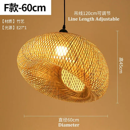 Bamboo Hand Weaving Pendant Light 80Cm Rattan Craft Woven LED Ceiling Lamp Chandelier Fixture Home Bedroom Decor Hanging Lustre