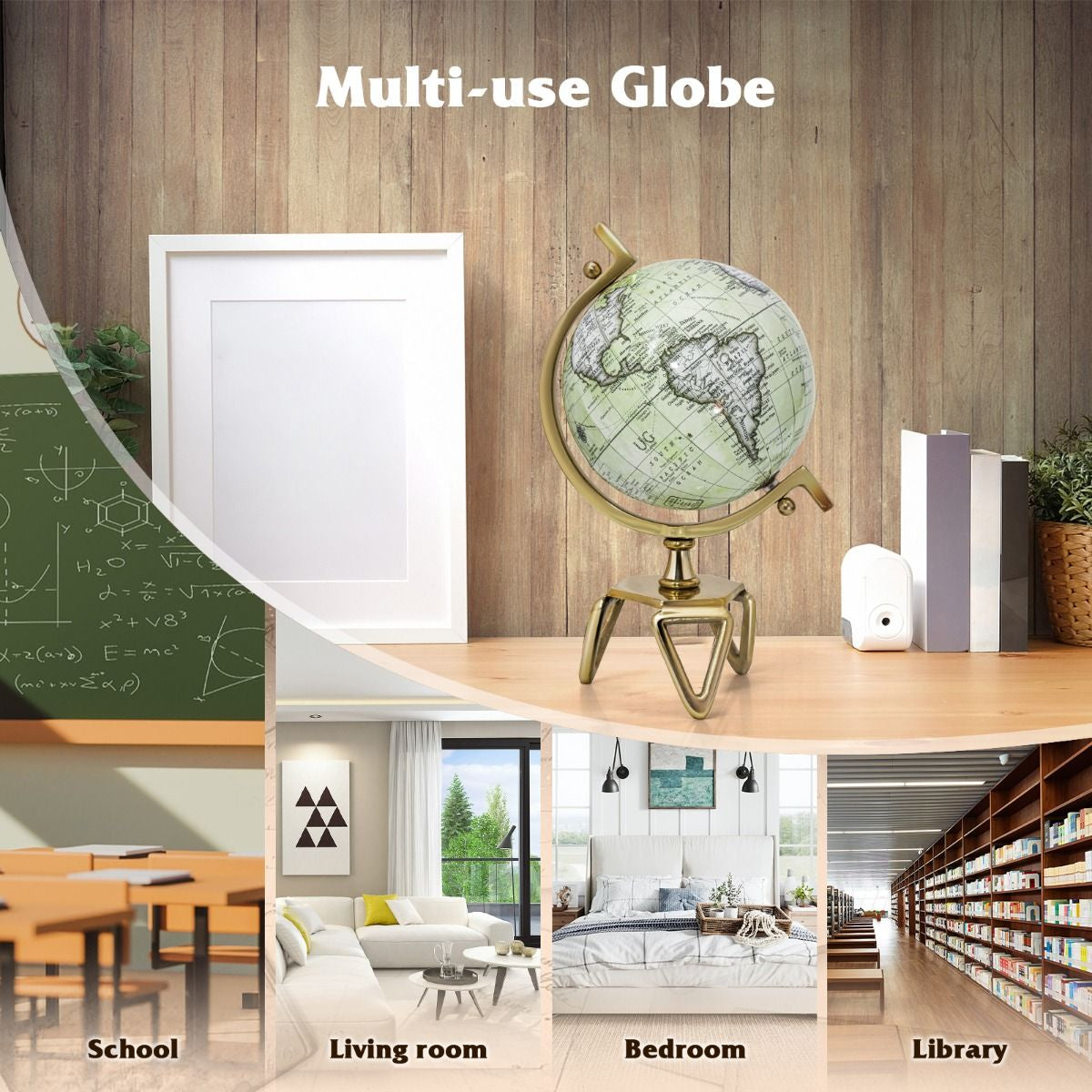 Elegant Interactive Educational Globe with Triangular Metal Stand and Realistic Meridian