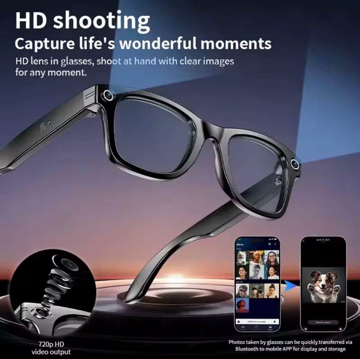 2026 AI Smart Glasses 8MP Camera Translation Bluetooth Sunglasses