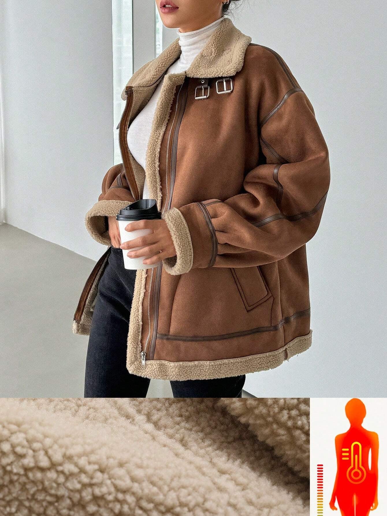 DAZY Women'S Suede Composite Thermal Thickened Regular Jacket, Winter ,Winter Women Clothes,Winter Coat Women