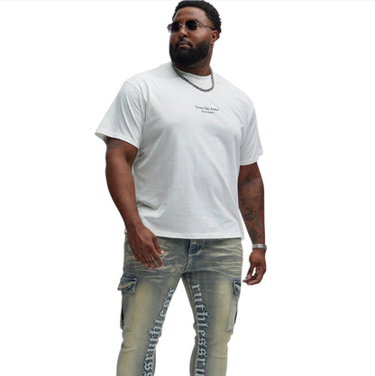 Ruthless Embroidered Stacked Skinny Cargo Flare Jeans Medium Wash