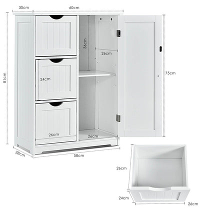 Freestanding Bathroom Cabinet with One Door and Three Drawers