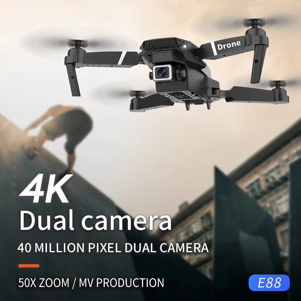 Professional E88 Drone: 4K UHD Camera, WiFi FPV, Altitude Hold & Portable Foldable Design for Aerial Excellence