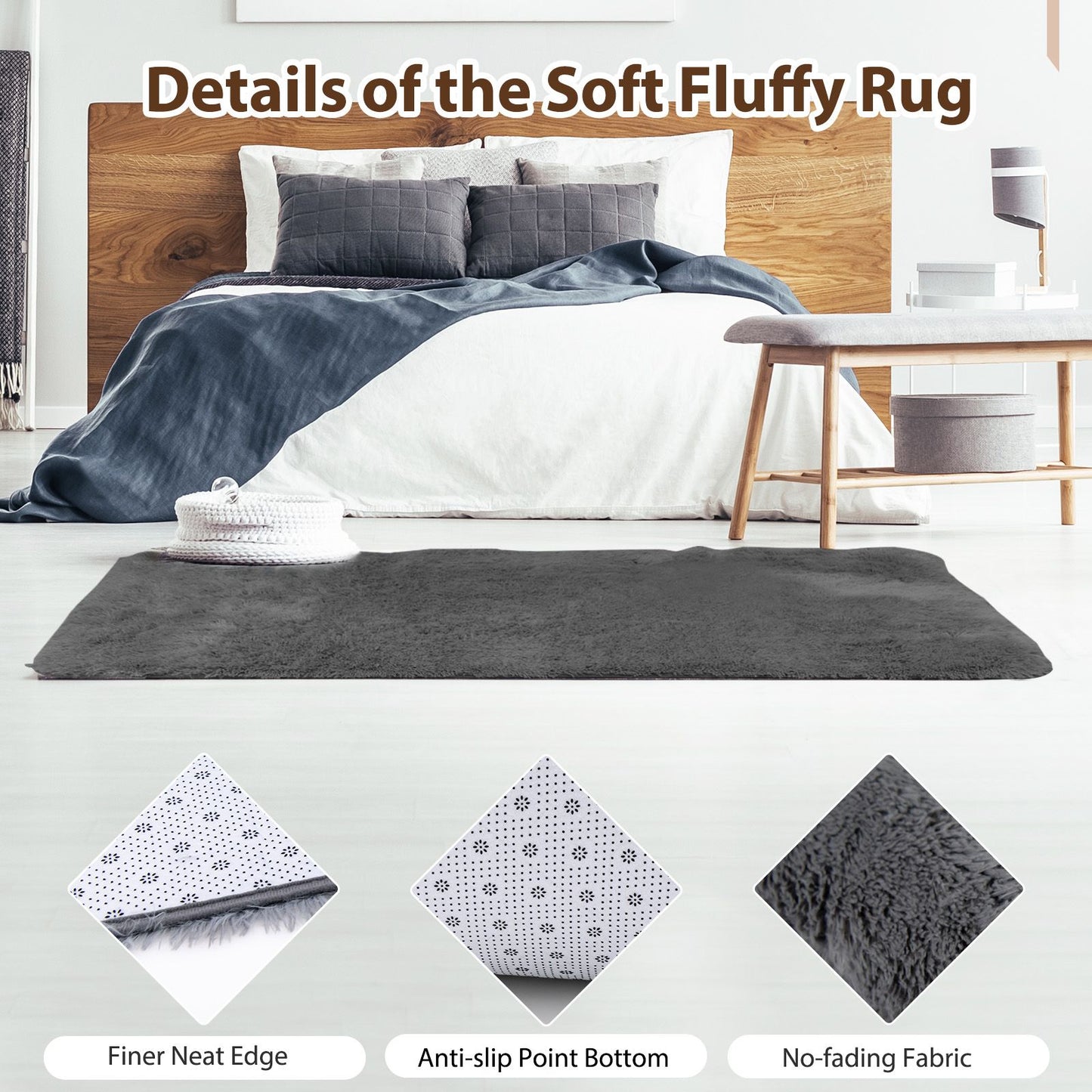 Modern Soft Shag Area Rug 120 cm x 180 cm with Non-Slip Grip Dots