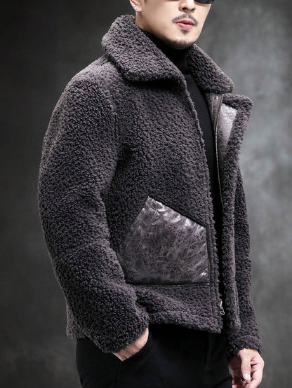 BONNY MAX 2-In-1 Men'S Faux Fur Jacket, Reversible Wool Blend Short Coat