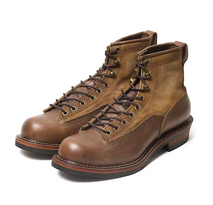 Men's Retro Work Boots High Top Lace-Up Ankle Boots, British Style Canvas Casual Shoes, Vintage Chunky Sole Footwear