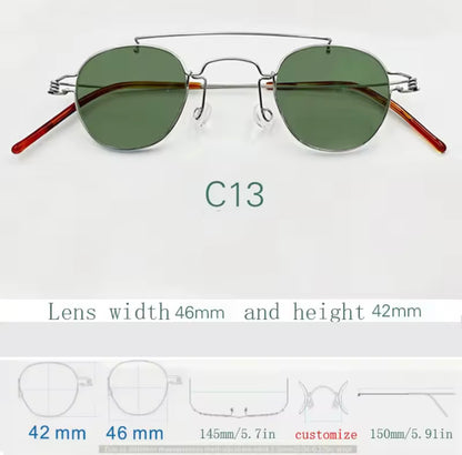 Retro style handmade screw free UV400 polygonal sunglasses ultra light vintage fashion double nose bridge sunnies
