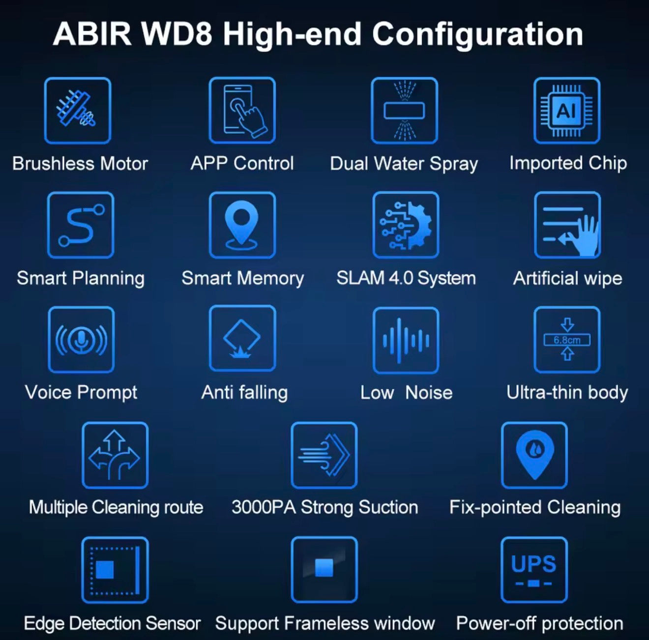 ABIR WD8 Robot Window Vacuum Cleaner with Dual Water Spray